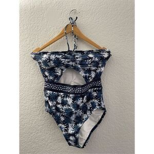 NWT Michael Kors woman’s Bathing Suit Palm-Cutout One-Piece New Navy size M